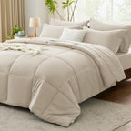 Cozylux Beige Comforter Set Queen 7 Pieces Beige Queen Comforter Set Cream Off White Bedding Sets For All Season With Comforter, Flat Sheets, Fitted Sheet, Pillowcases & Shams