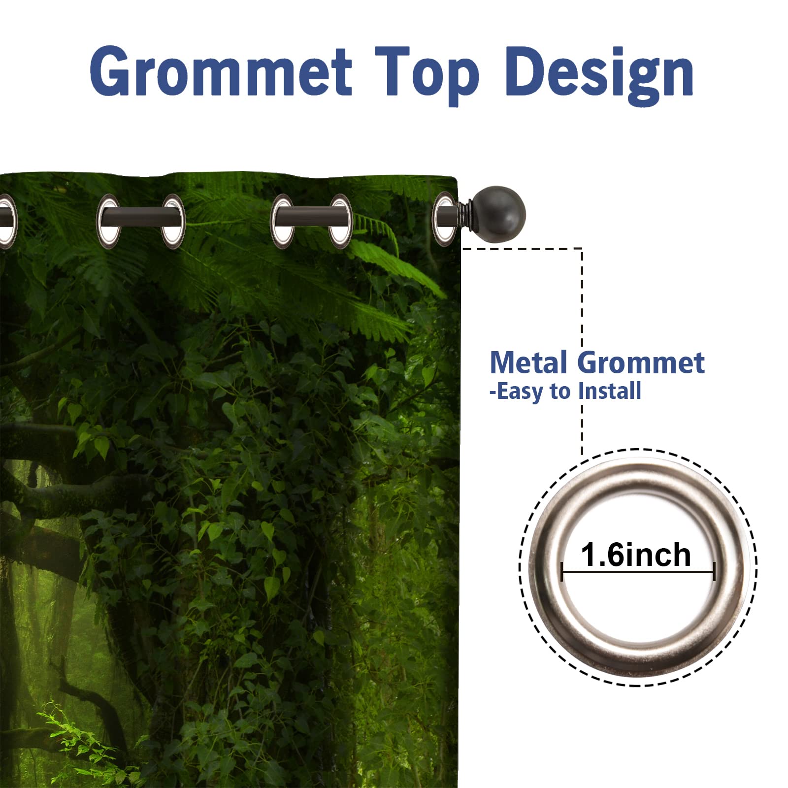 Jekeno Forest Blackout Curtains Tropical Jungle Green Trees Foliage In The Woodland Himalayas Landscape Nature Decor For Bedroom