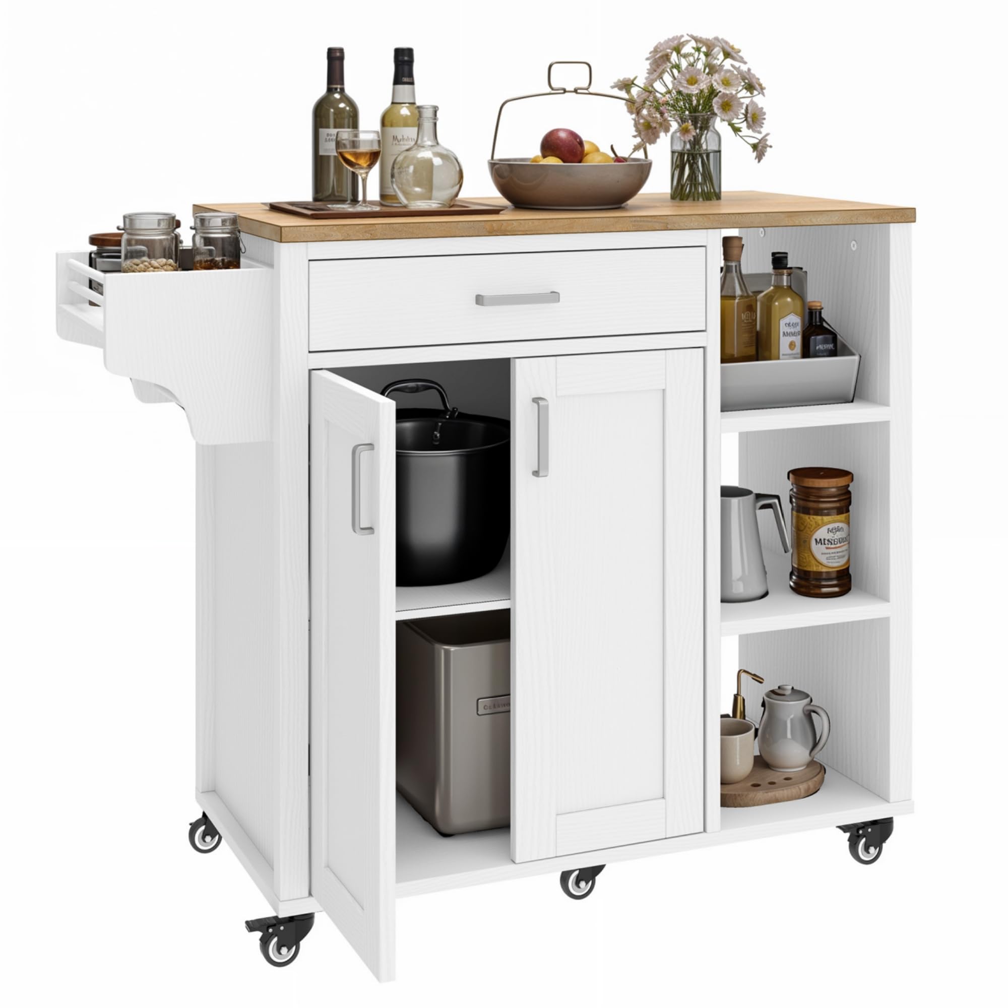 YITAHOME 37 Rolling Kitchen Island Cart with Storage, Butcher Block Island on Wheels, Mobile Kitchen Storage Carts with Shelves 