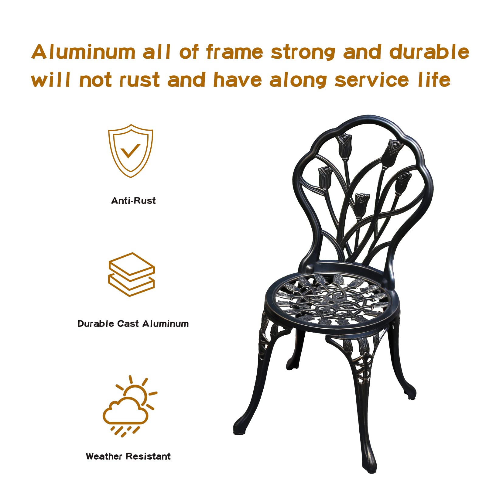 Jardin De Centennial Patio Bistro Set.Rust-Resistant Cast Aluminum Bistro Table Set With Umbrella Hole For Backyard (Tulip Copper)