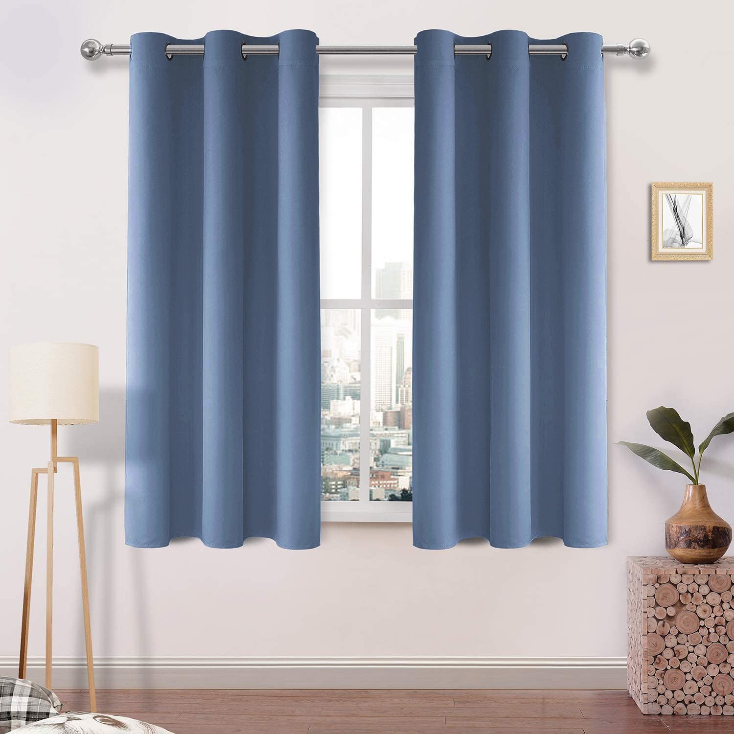 Dwcn Dusty Blue Curtains For Living Room, W38Xl54 Inches Long Blackout Curtains, Room Darkening Thermal Curtains For Bedroom, 2