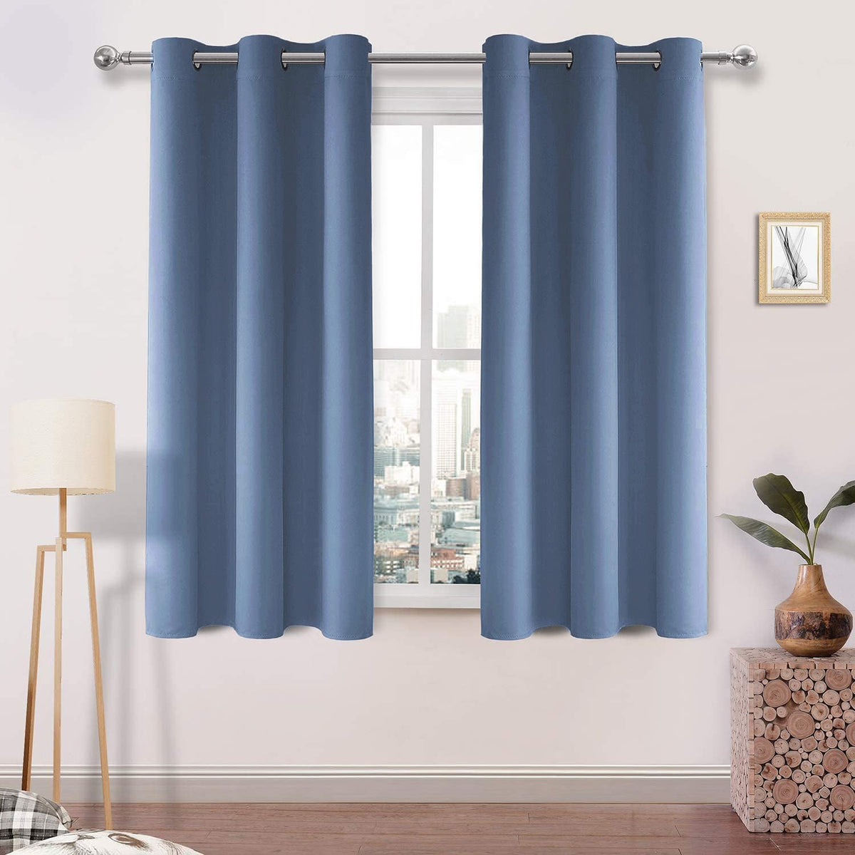 Dwcn Dusty Blue Curtains For Bedroom, Blackout Curtains 45 Inches Long, Thermal Gromeet Curtains For Small Window - W38 X L45, 2