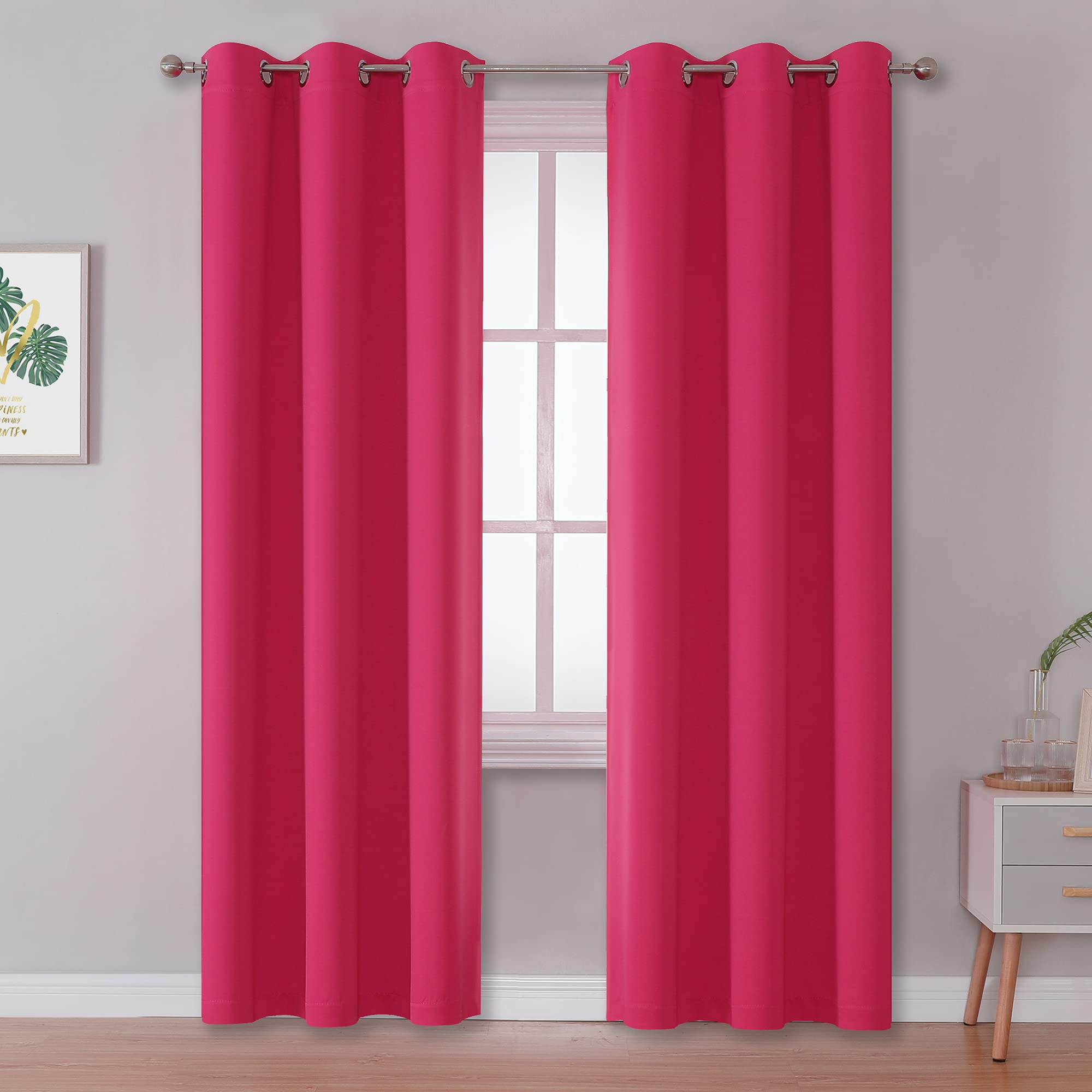 Dualife Room Darkening Curtain Panels Energy Efficient For Living Room Bedroom(42 X 96 Inches Long,Grommet,2 Panels,Hot Pink)