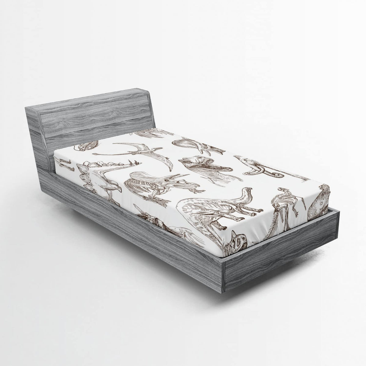 Ambesonne Jurassic Fitted Sheet, Arrangement Of Various Dinosaurs Illustrations Skeleton Biology Historic, Bed Cover With All-Ro