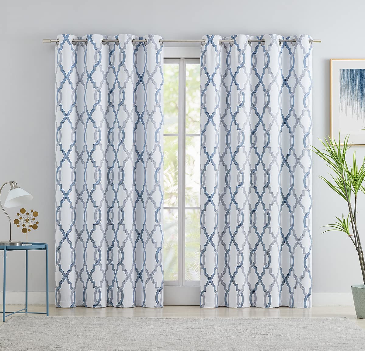 Ugoutry Blue Grey Moroccan Full Blackout Curtains 95 Inch Length, Holiday Thermal Insulated Grommet Window Treatments For Living