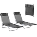 Outsunny 2 Piece Folding Chaise Lounge Chairs, Pool Sun Tanning Chairs with Reclining Back, Breathable Mesh Seat, Headrest for B