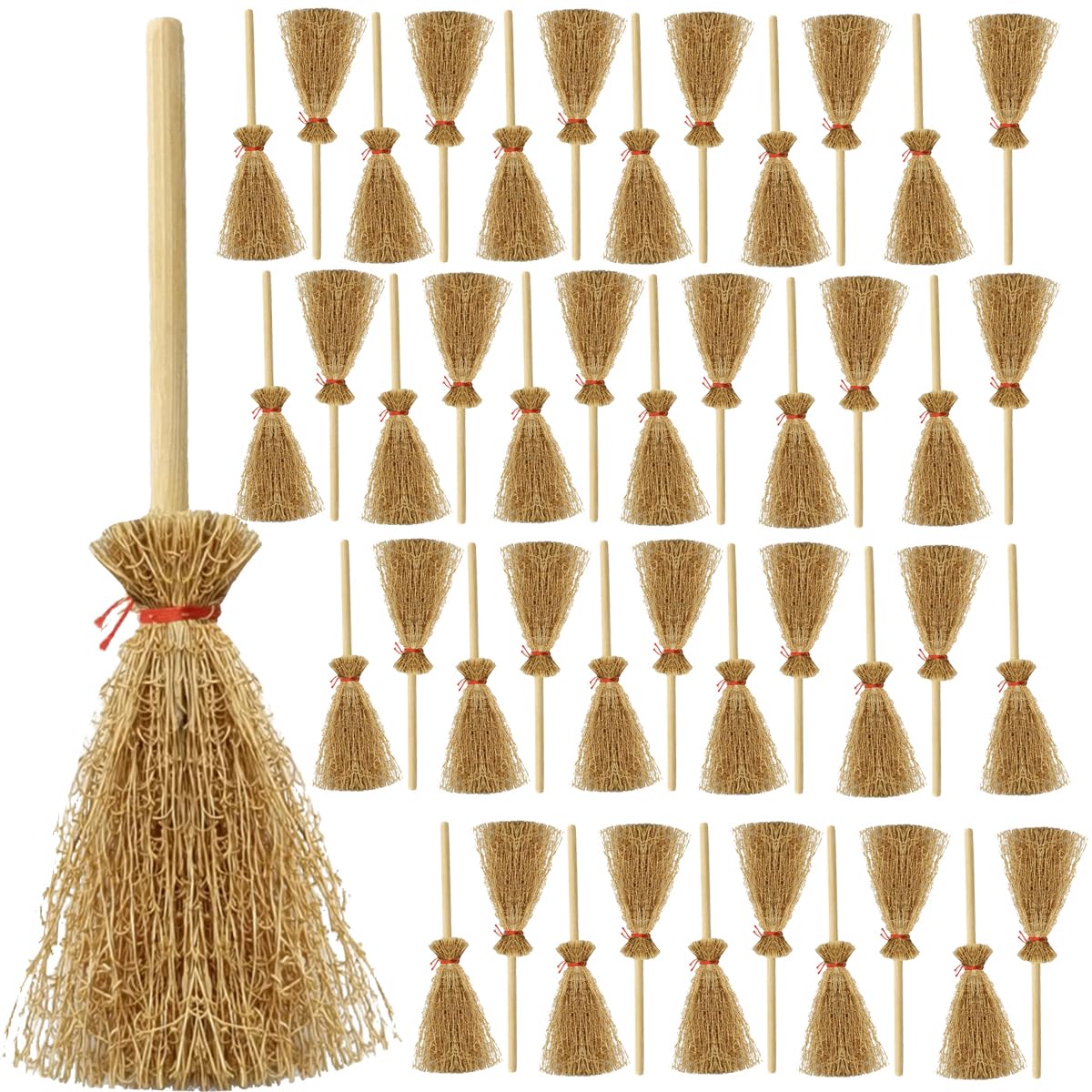 Tihood 50Pcs Mini Broom Hanging Decoration Straw Craft Decoration Artificial Miniature Brooms Simulation Witch Brooms For Fairy