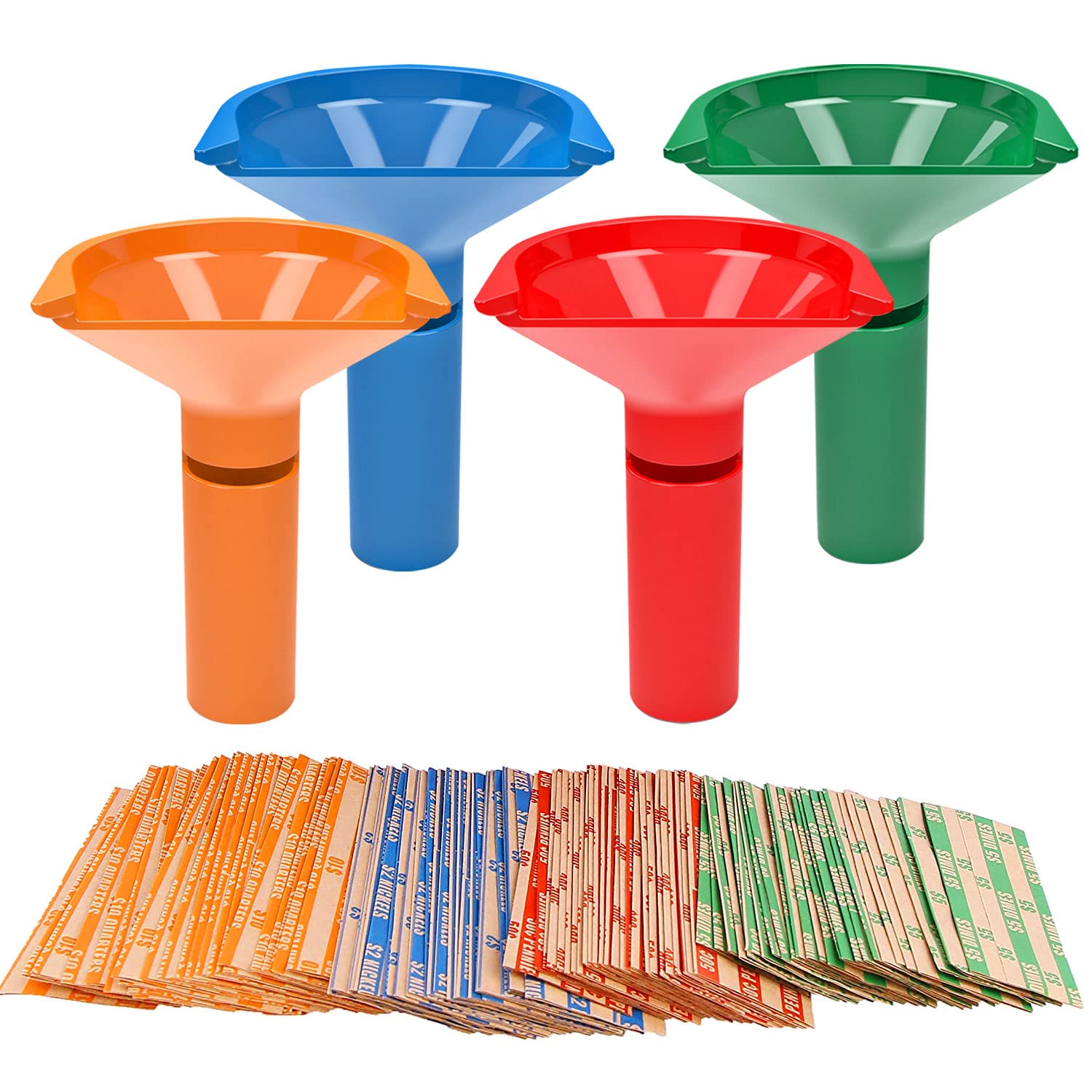 Budgetizer Coin Storage & Sorter Tubes 4 Color - Coded Coin Counters Tubes And Assorted Coin Wrappers