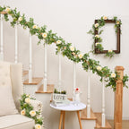 Dolicer 4Pcs 26Ft Artificial Eucalyptus Garlands With Flowers - 8 Camellias, Faux Floral Greenery Garlands Fake Flowers Vines Fo