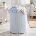 Singhoow Blue Striped Laundry Basket with Handles, Coastal Storage Hamper