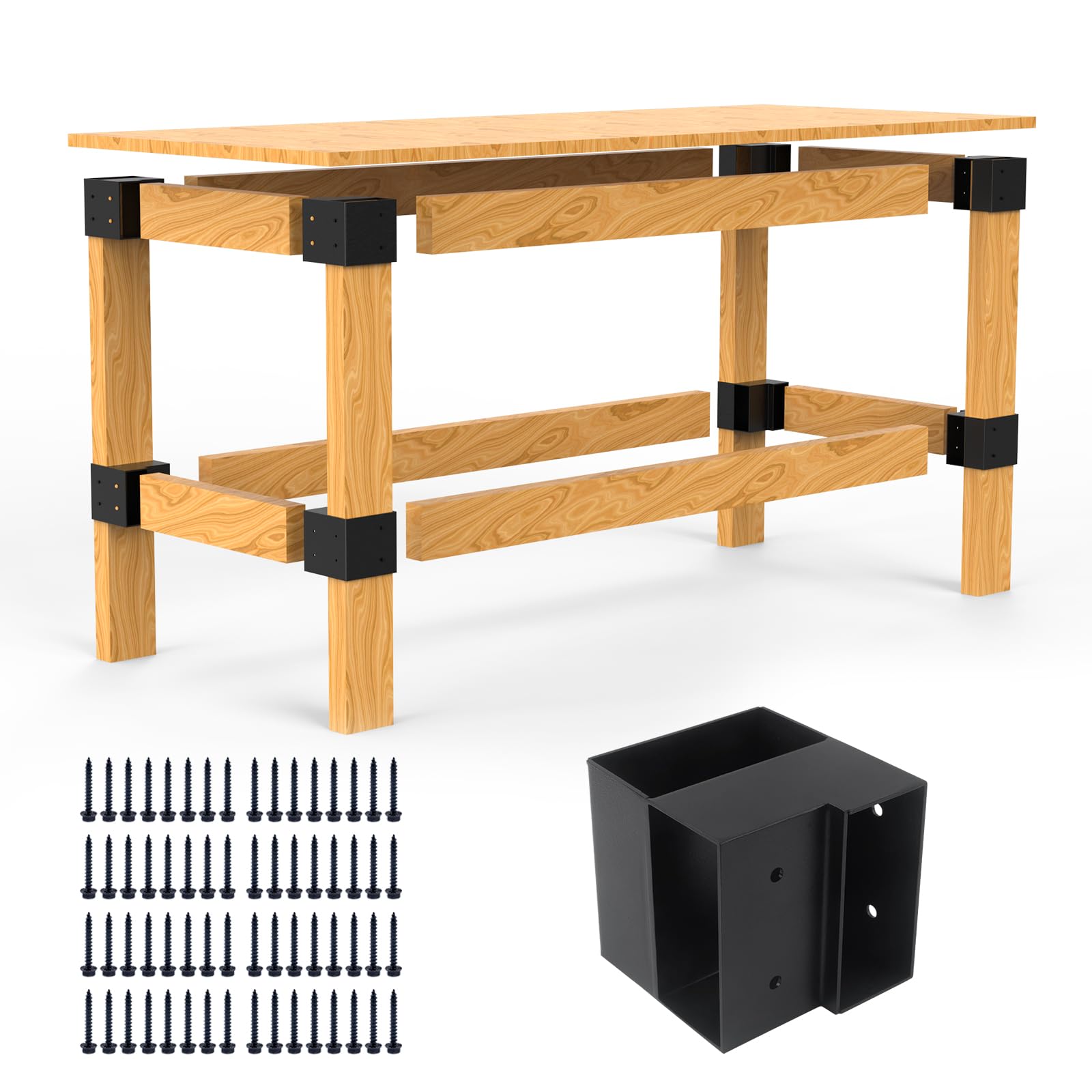 Heavy Duty Workbench Bracket Kit - 8 Pcs Steel 3-Way Right Angle Corner Brackets for DIY Custom Workbench, Shelving, Work Table,