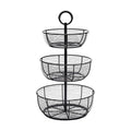Gourmet Basics by Mikasa Round Wrap 3Tier Metal Floor Standing Fruit/Home Storage Basket, Easy Assembly, Antique Black