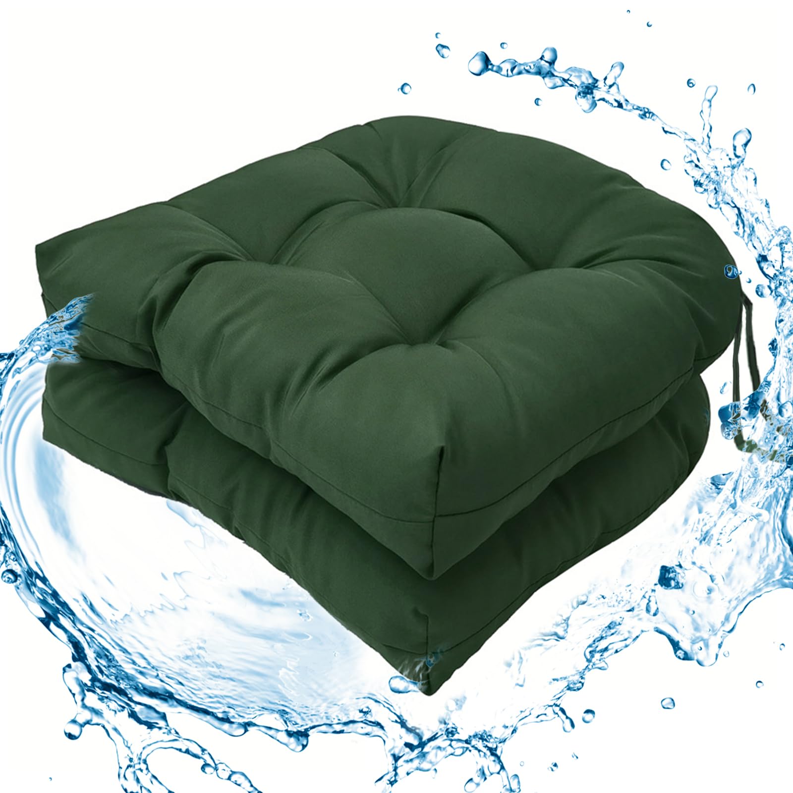 Wadser Tufted Chair Cushions For Patio Wicker Chairs, 2 Pieces Outdoor U-Shaped Seat Cushions, Waterproof Chair Pads With Ties 1
