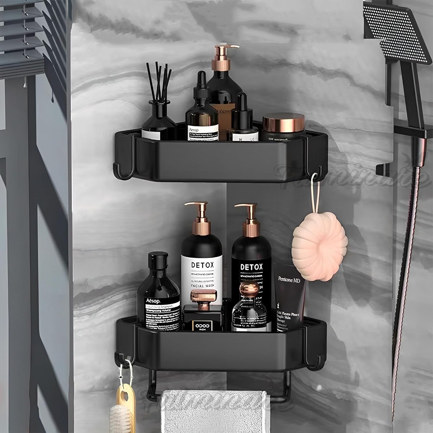 Bosig Stand Bathroom Organisers Storage Racks Bathroom Shelf, Shelves Corner | SelfAdhesive Aluminium Bathroom Corner Shelf Rac
