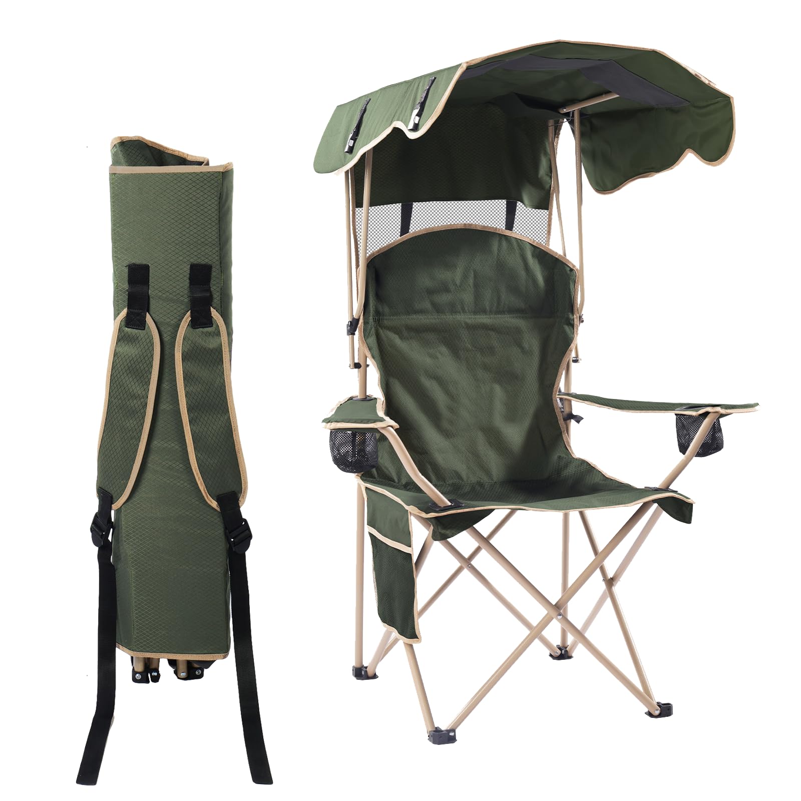 CozyBox Portable Folding Camping Chairs with Canopy Shade, Beach Chair for Adults, Durable Weather Resistant 600D Oxford Cloth, 