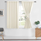 Hiasan Ivory Room Darkening Curtains 45 inches Long, Light Blocking Thermal Insulated Rod Pocket & Back Tab Drapes Sewn with Tie