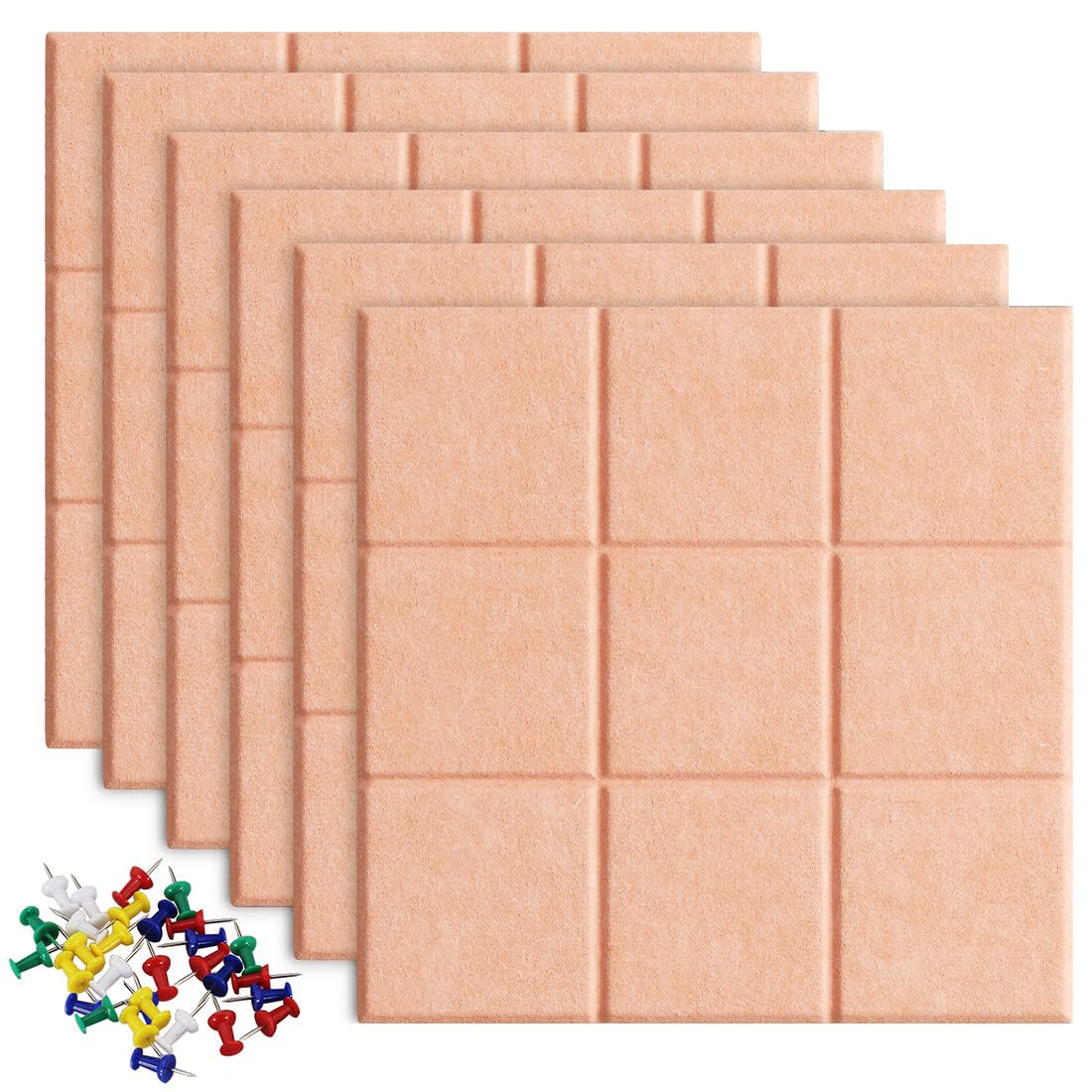Uoisaiko Large Felt Board Tiles For Wall With 30 Push Pins, 11.8'X11.8' Pack Of 6 Pin Board Notice Boards For Home Office Kitc