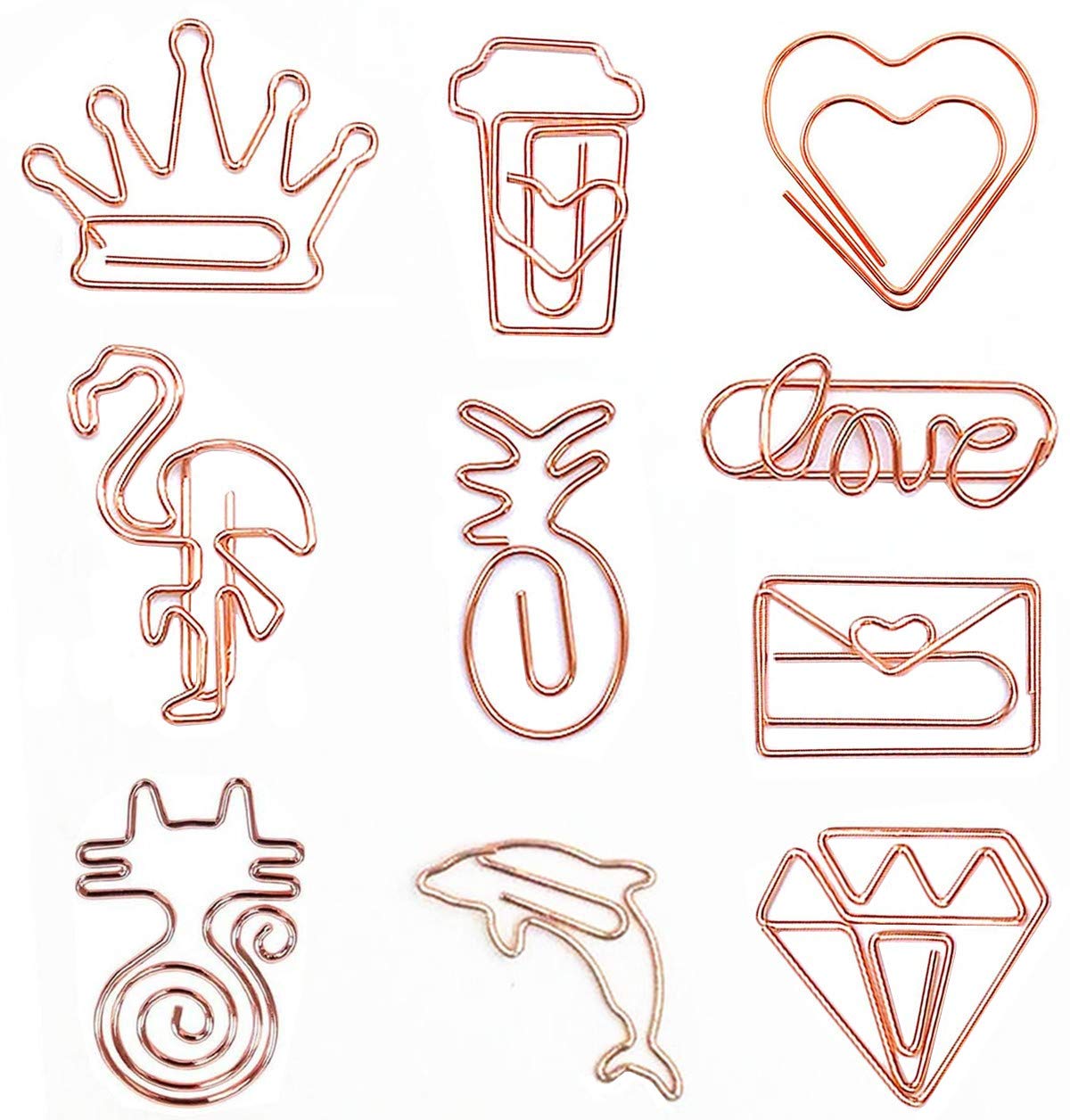 40Pcs Paper Clips, Cute Bookmark Marking Clips, Love Diamond Crown Envelope Shape Assorted Paperclips For Office School Home, Ro