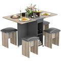 Lamerge Folding Dining Table Set For 4, Dinner Table With 4 Leather Chairs And Shelves, Space Saving Foldable Dining Table With