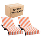 Arkwright California Chaise Lounge Cover - Case Of 12 - Striped Soft Cotton Cabana Towel With Pocket Holder For Beach Pool Outdoor Chair, 30 X 85 In., Coral