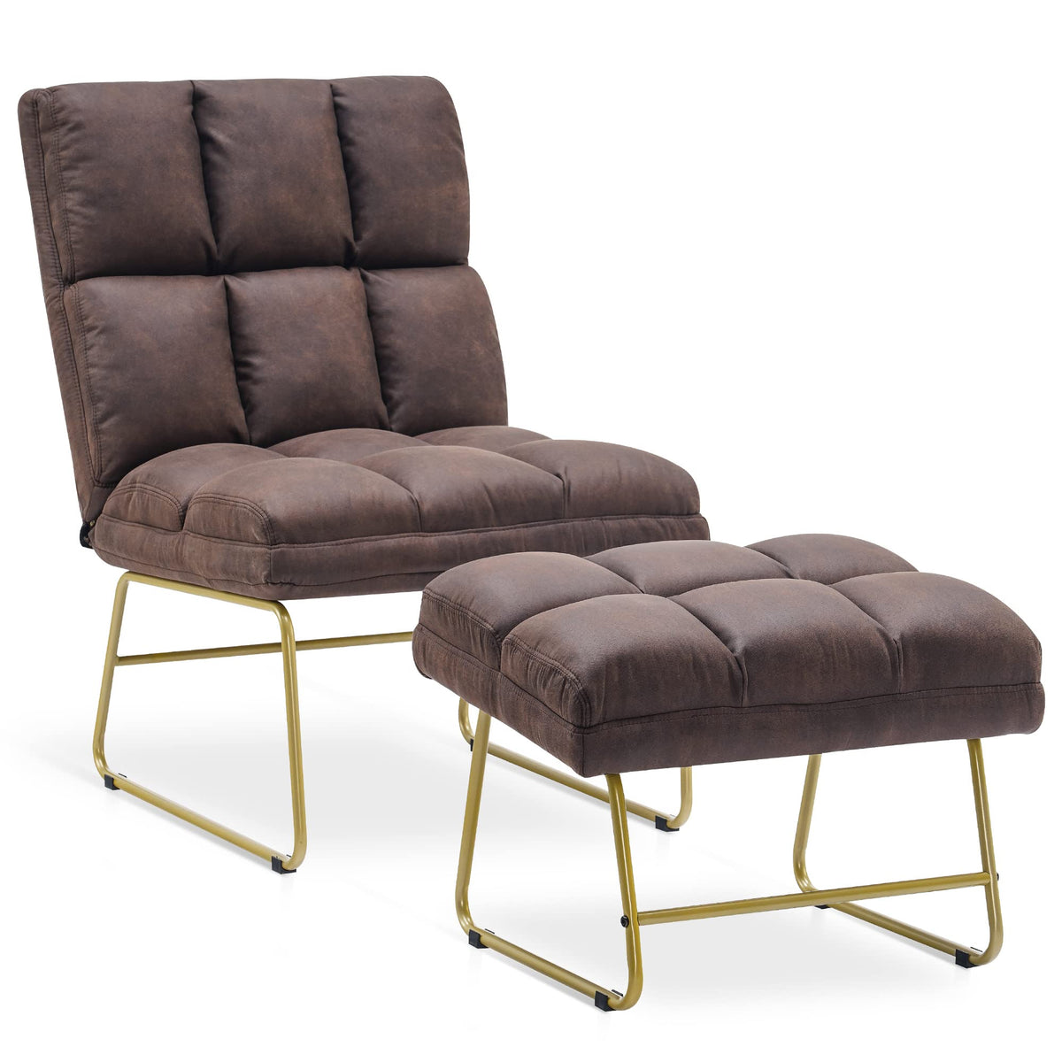 Mcombo Accent Chair With Ottoman Set, Modern Armless Chair For Living Room, Bedroom, Small Space 4013 (Heat-Stamped Fabric, Dark