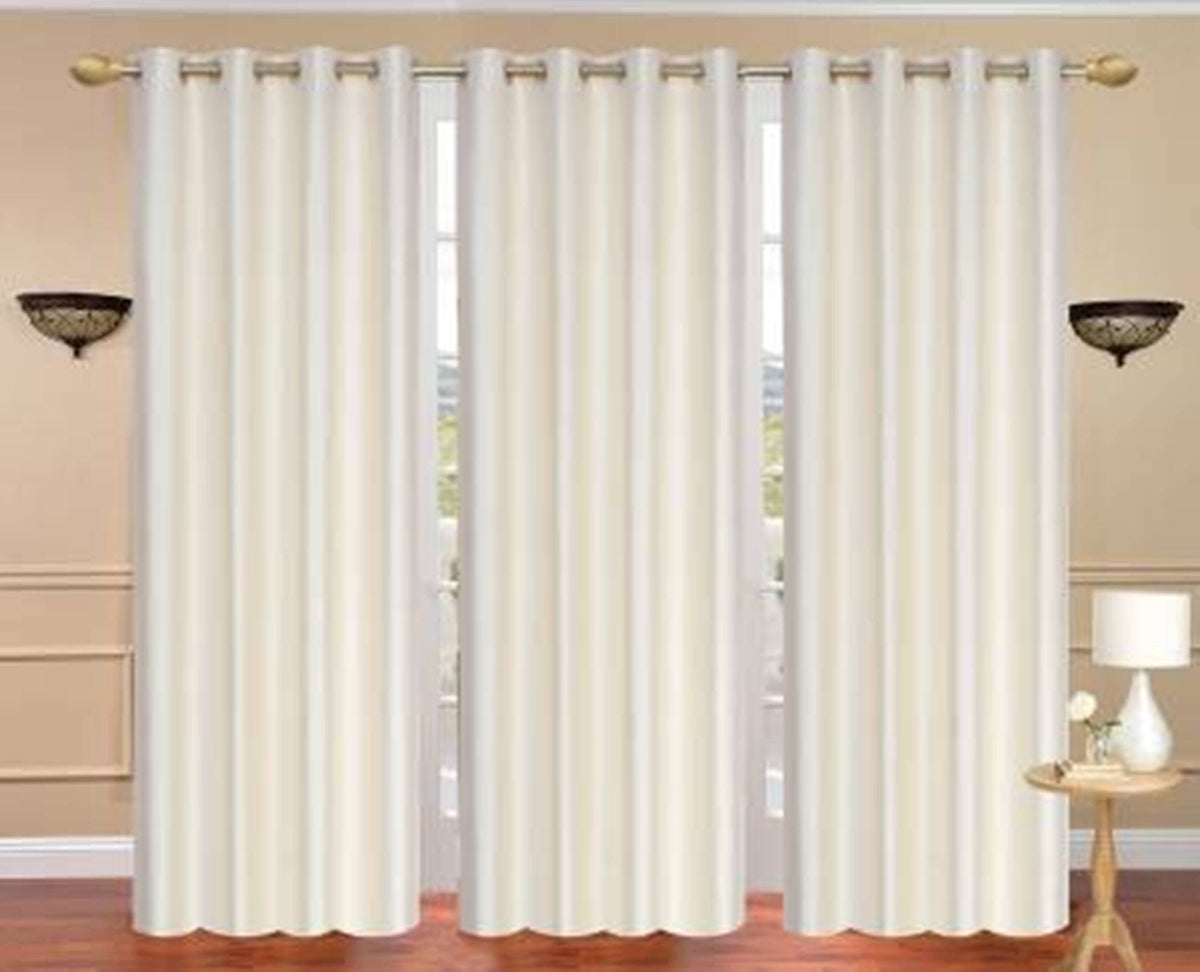 Kiara Creations Solid Polyester SemiSheer Curtains for Long Door 8 Feet (Pack of 3) Cream