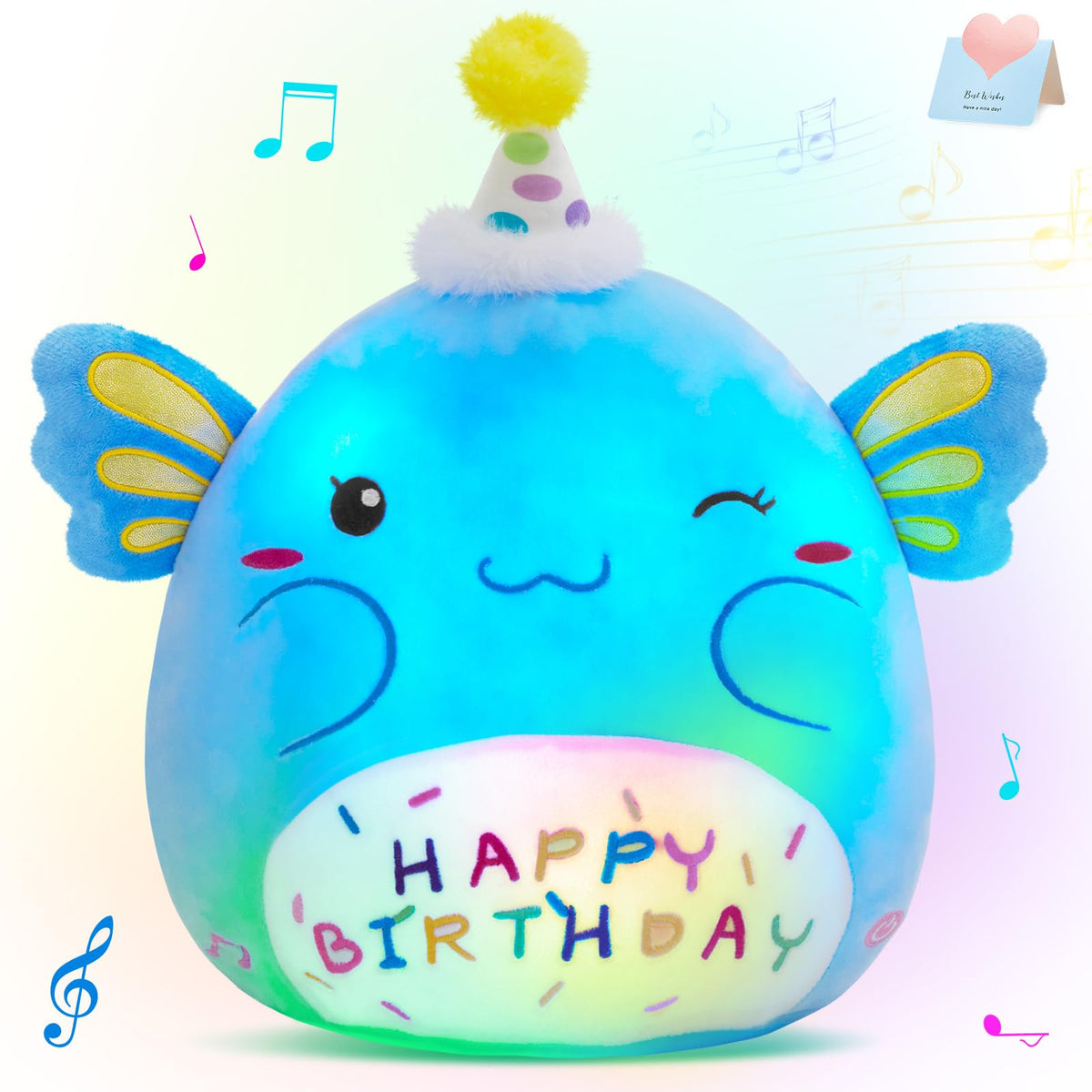 Cozyworld Light Up Musical Happy Birthday Axolotl Plush Pillow,Led Stuffed Animals,Blue Axolotl Glowing Plush Toy,Light-Up Singi