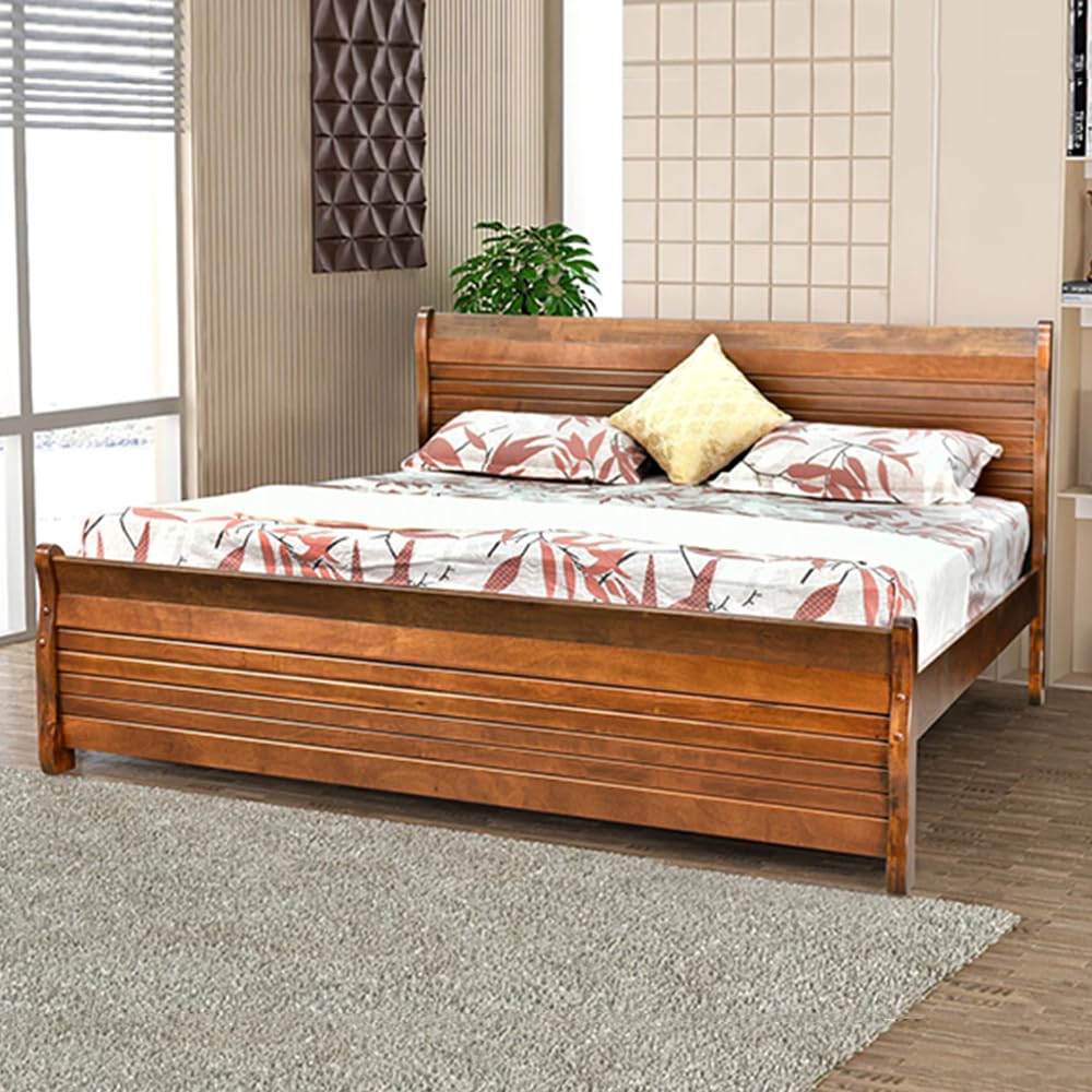 Royaloak New York American Wooden Queen Bed Without Storage | Solid Wood | Strong Bed Base | Supporting Legs | Modern Design | D