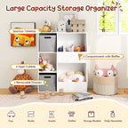 Honey Joy 5 Cubbies Kids Toy Storage Organizer, Children Bookcase And Bookshelf W/2 Storage Boxes, Wooden Multi-Bins Toy Storage Display Cabinet For Playroom, Nursery, Daycare, Kindergarten