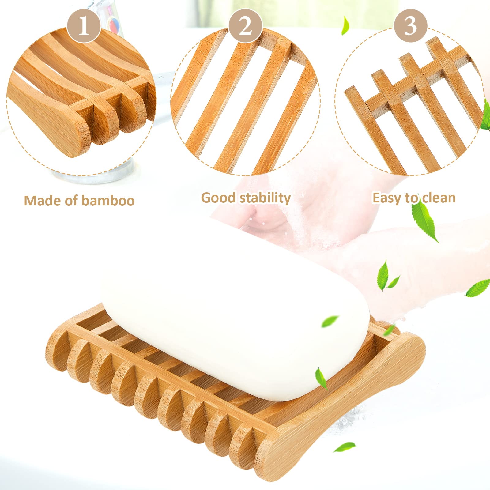 3 Pieces Bamboo Soap Dishes Self Draining Wooden Soap Dishes Wood Bar Soap Holder For Soap Sponge Dryer Bathroom Toilet Shower K