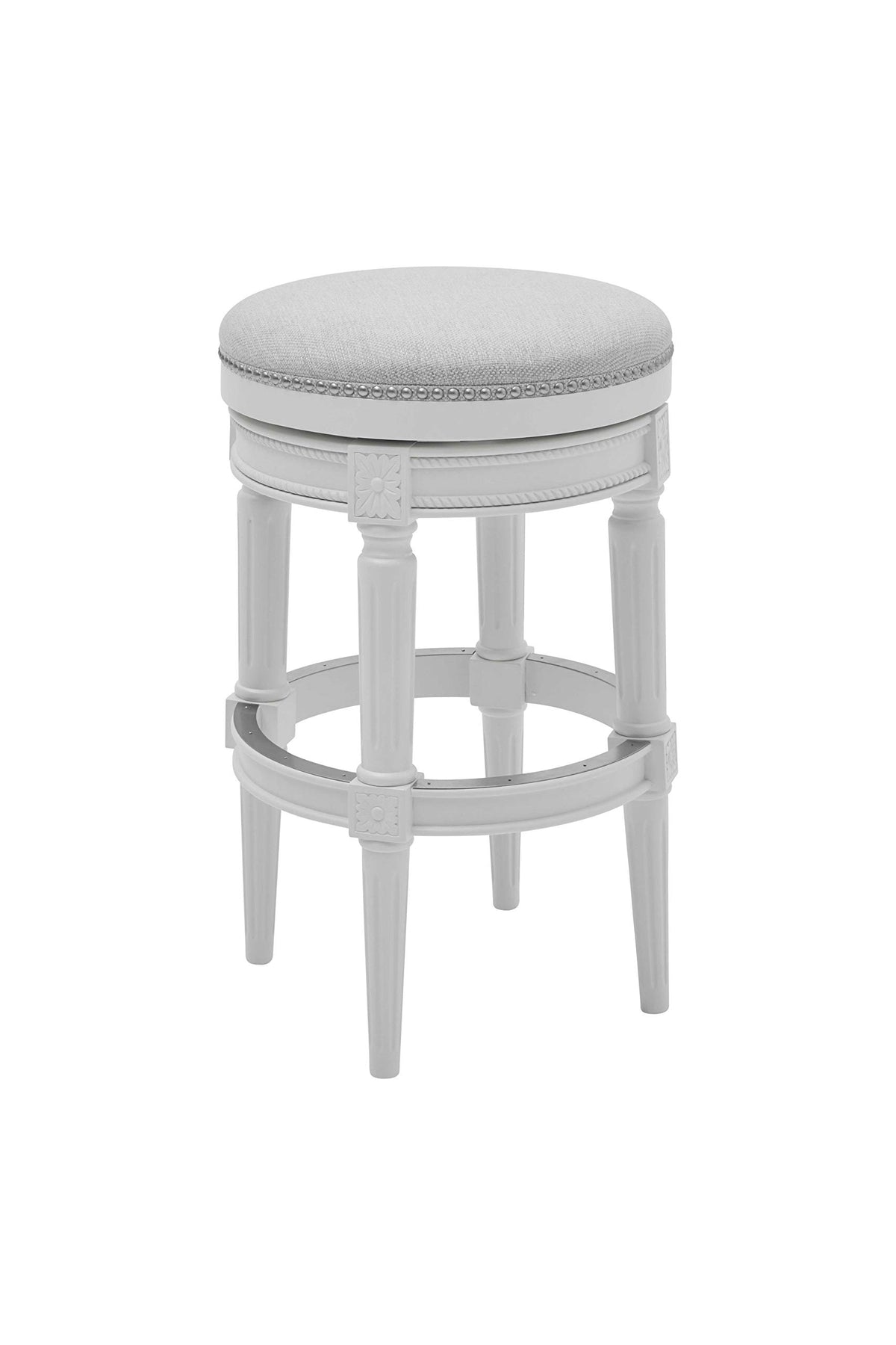 HomeRoots Bar Height Round Backless Stool in White Fabric