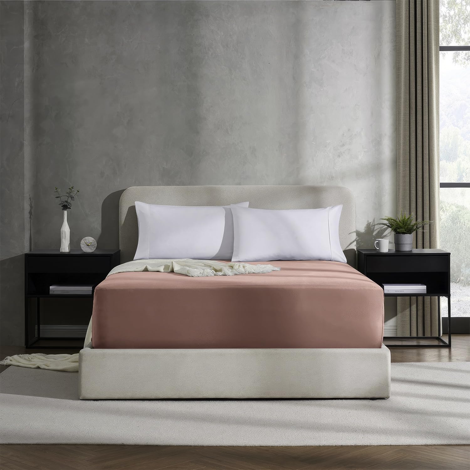 Nestl Extra Deep Pocket King Size Sheet, Pink Clay Microfiber, Soft Fits Up To 24 Inch Mattress