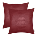 Brawarm Faux Leather Pillow Covers 22 X 22 Inches, Deep Red Leather Pillow Covers Pack Of 2, Crocodile Leather Decorative Throw