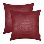 BRAWARM Faux Leather Pillow Covers 18 X 18 Inches, Deep Red Leather Pillow Covers Pack of 2, Crocodile Leather Decorative Throw 