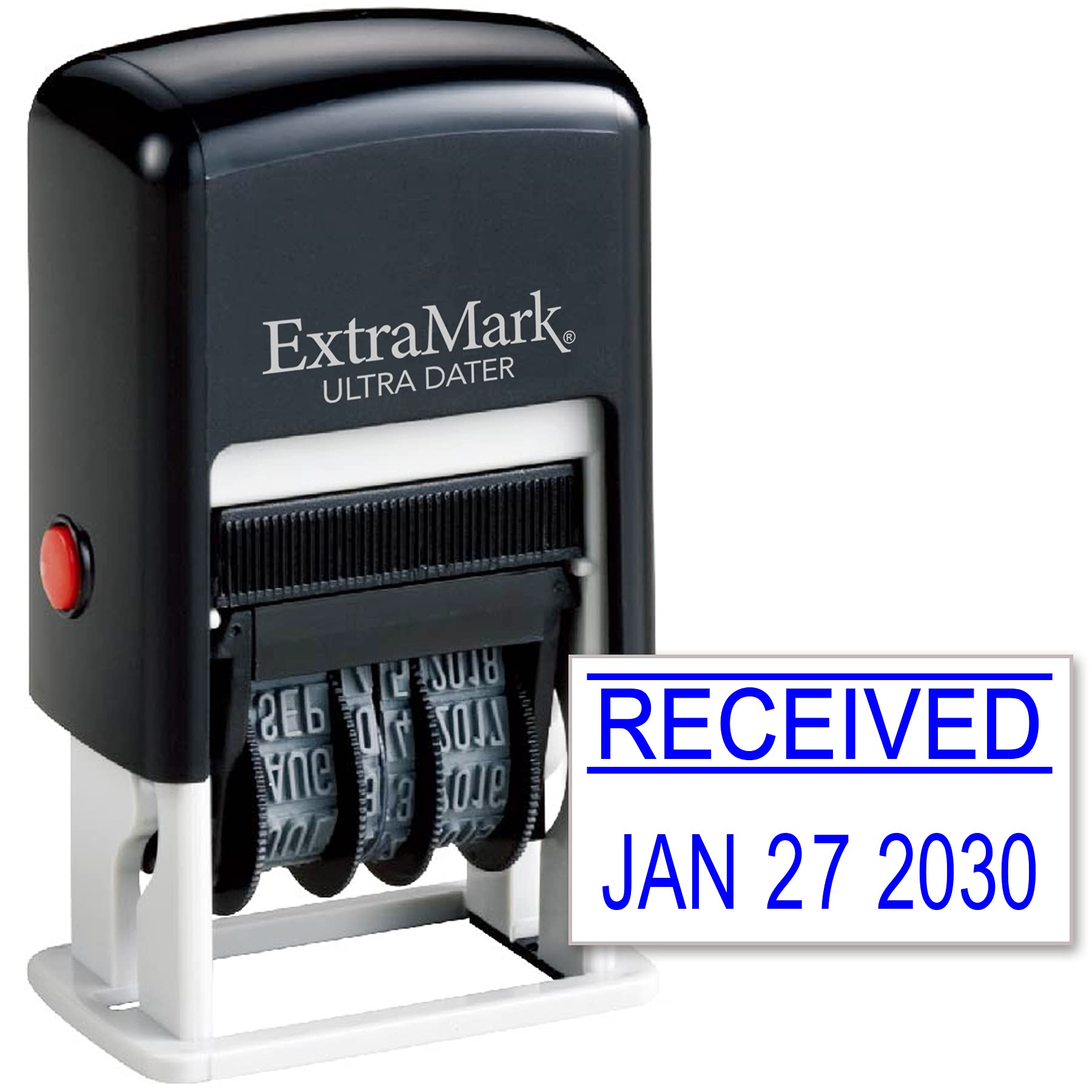 Extramark Ultra Dater Self-Inking Rubber Date Office Stamp With Received Phrase & Date - Style 3, Blue Ink, 12-Year Band