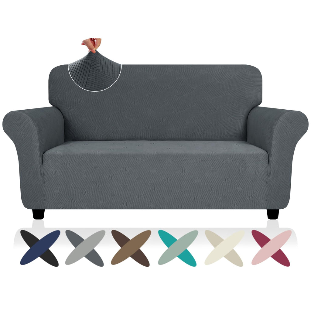 Znsayotx Super Stretch Loveseat Covers (55'-69'), New Striped Love Seat Slipcover, Dogs Pet Friendly Anti-Slip Couch Protector Spandex Durable 2 Seater Fabric Sofa Cover (Dark Grey, Loveseat)
