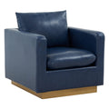 LeisureMod Nevro Nervo Modern Upholstered Leather 32 Accent Chair with Gold Base & Removable Cushions, Navy Blue