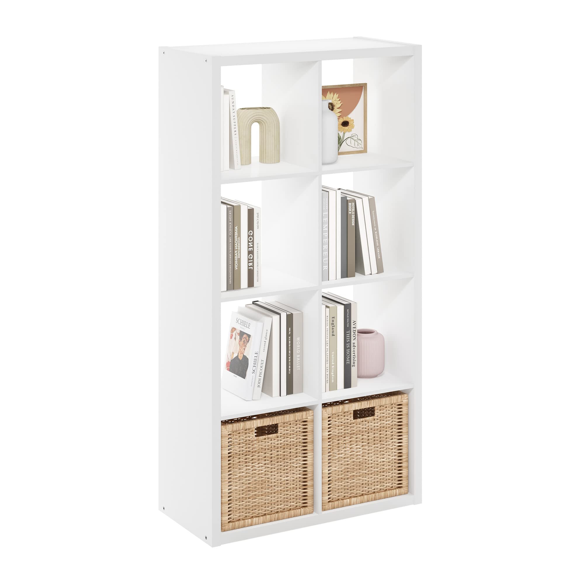 Furinno 8-Cube Open Back Decorative Storage Organizer, White - Stylish and Functional Cube Shelf for Home or Office