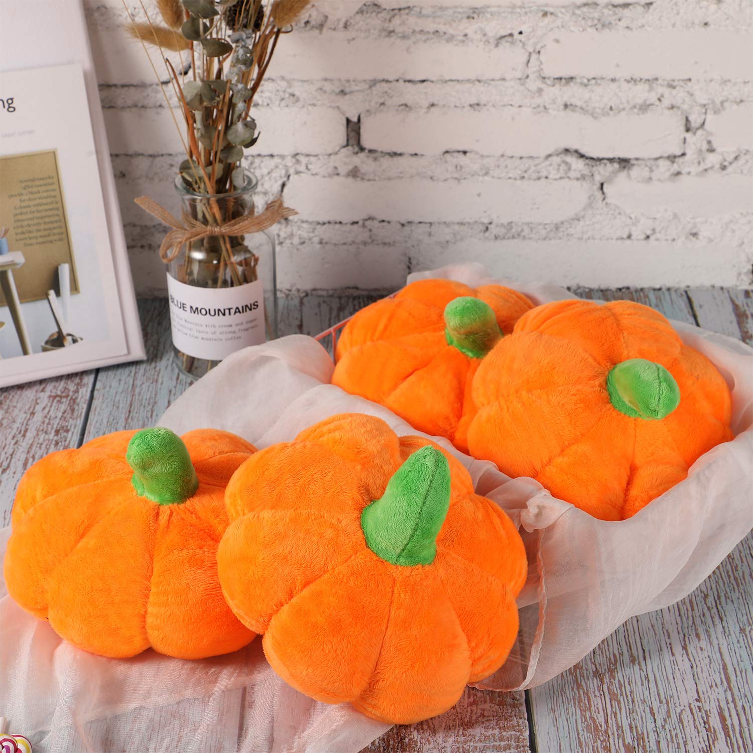 4 Pieces Stuffed Pumpkin Fluffy Pumpkin Plush Toy Thanksgiving Halloween Pumpkins Decorative Couch Throw Pillow Pumpkin Toys Gif