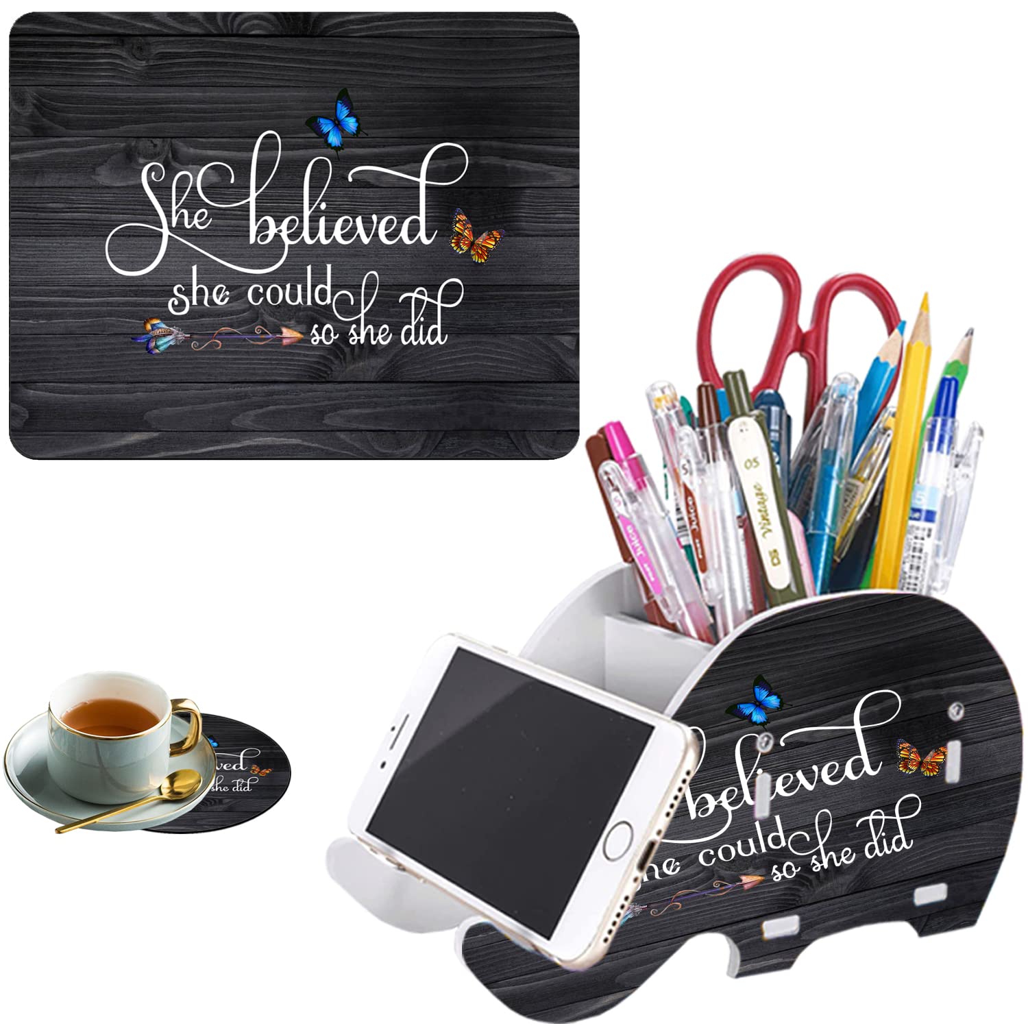 Rvhoezzm Cute Pictographic Pen Holder With Phone Stand, Mouse Pad And Coaster Set Combination, Table Decoration Accessories Mult