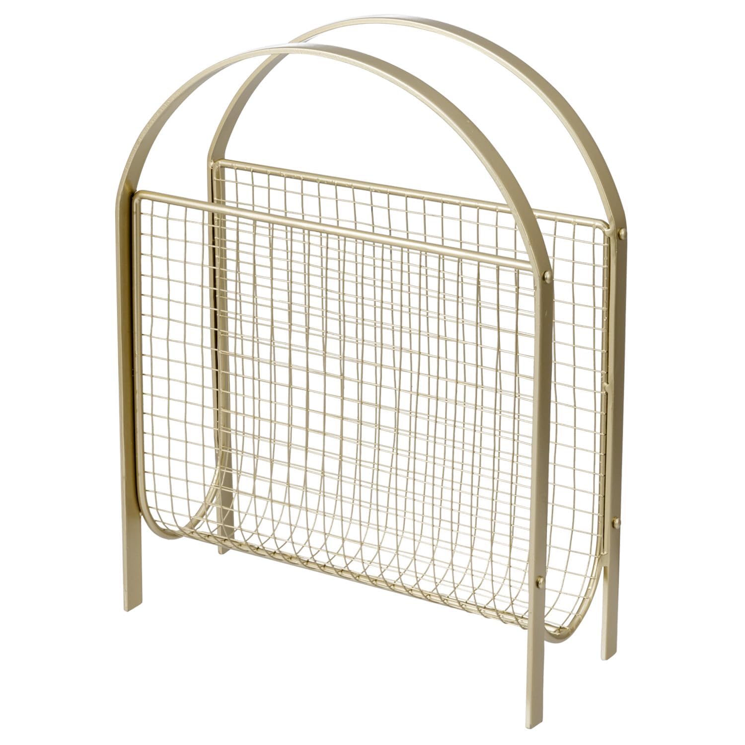 MyGift Mid-Century Design Magazine Rack, Matte Black Tone Metal Mesh Freestanding Magazine Organizer Holder Sling (Brass)