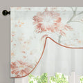 Leeva Farmhouse Scalloped Valances For Bedroom Windows, Red Flower Pattern Faux Linen Double Layered Valances With Sheer For Por