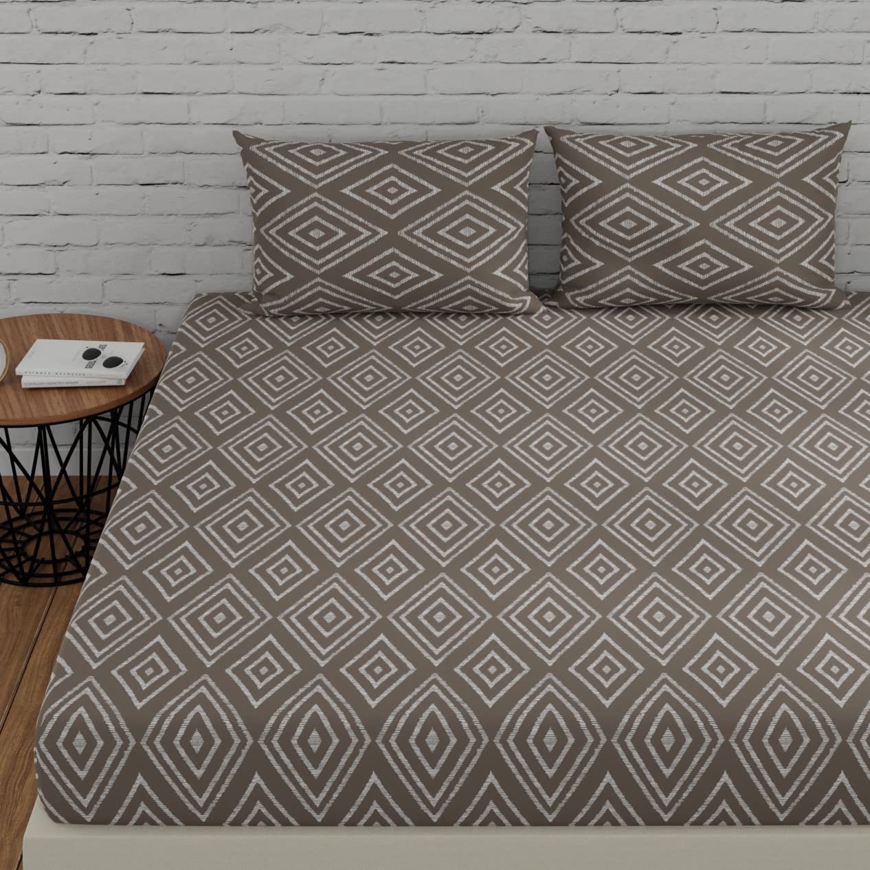 Huesland By Ahmedabad Cotton 144 Tc Cotton Fitted Bedsheets King Size With 2 Pillow Covers | 6Ft X 6.5Ft | Taupe