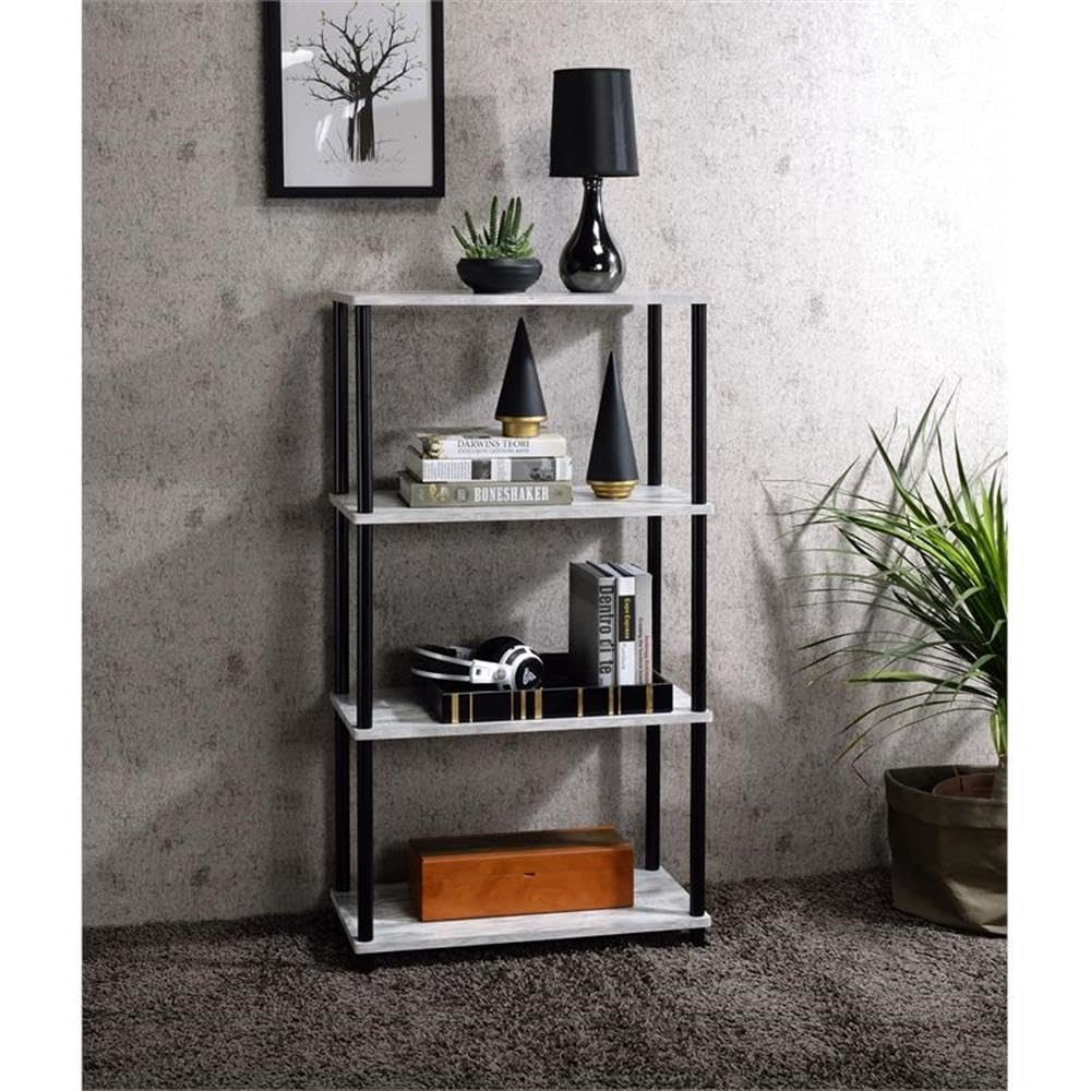 Acme Nypho 4 Wooden Shelves Rectangular Bookshelf In Antique White And Black