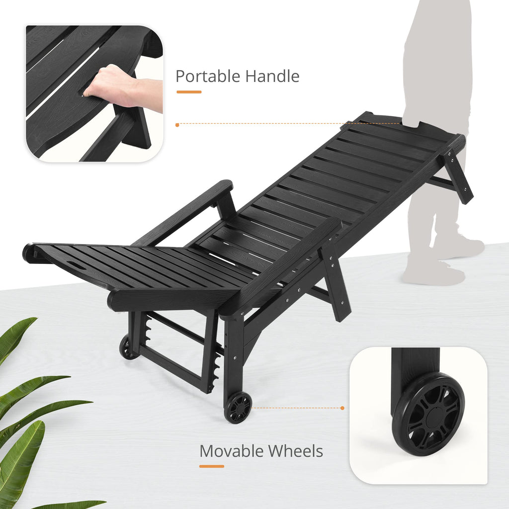 LUE BONA Oversized HDPS Chaise Lounge Chair with Table, 5-Position Adjustable, Black
