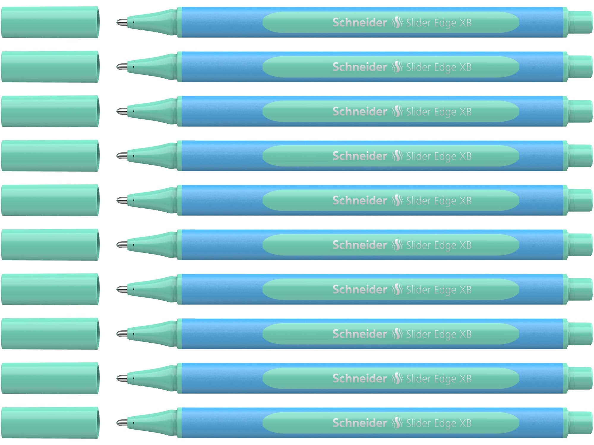Schneider Slider Edge Pastel Xb (Extra Broad) Ballpoint Pen, 1.4 Mm, Light Blue Barrel, Mint Ink, Box Of 10 Pens (152224)