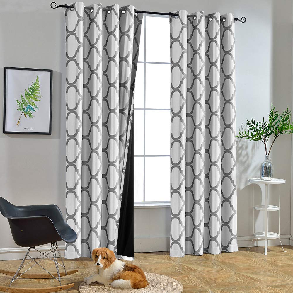 Melodieux Moroccan 100% Blackout Curtains For Bedroom 63 Inch Length, Living Room Thermal Insulated Black Liner Grommet Drapes,