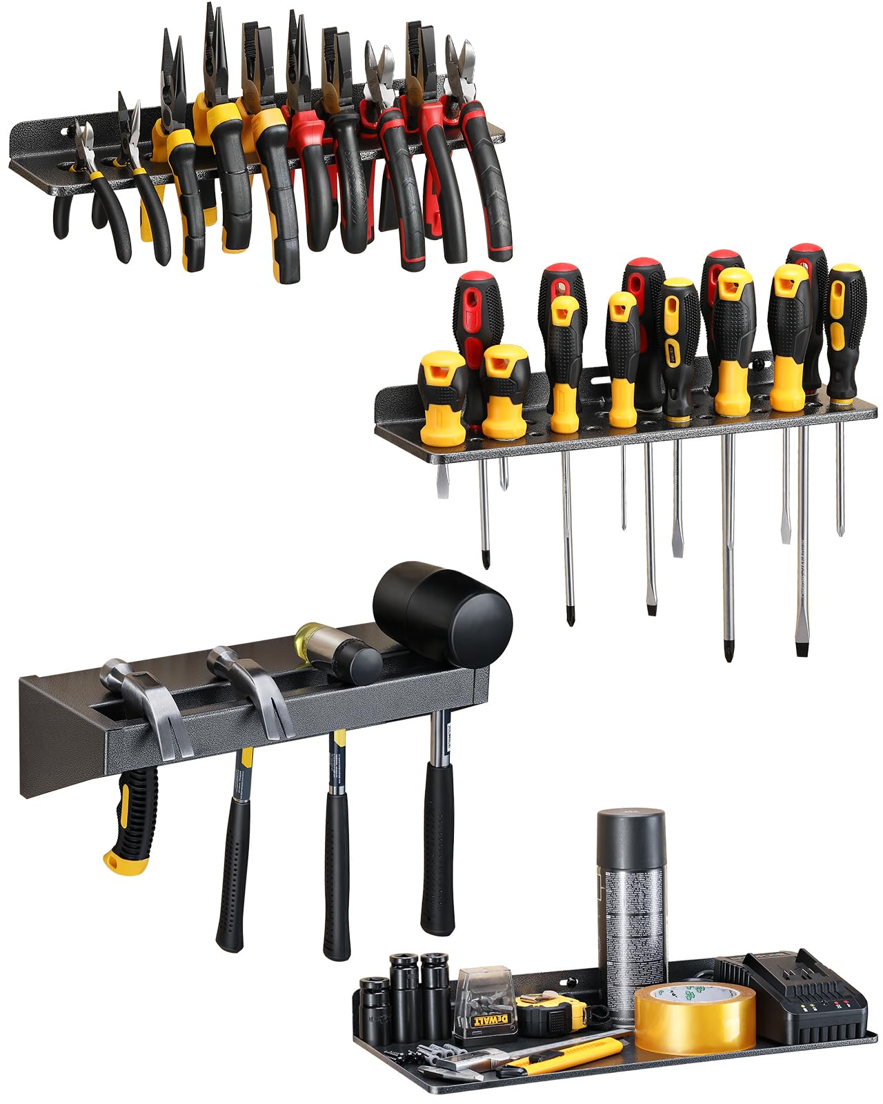 Fhxzh Wall Mount Screwdriver Organizer, Pliers Holder, Hammer Rack, 17X8.5-Inch Storage Board, 4Pcs Alloy Steel Hand Tool Storag