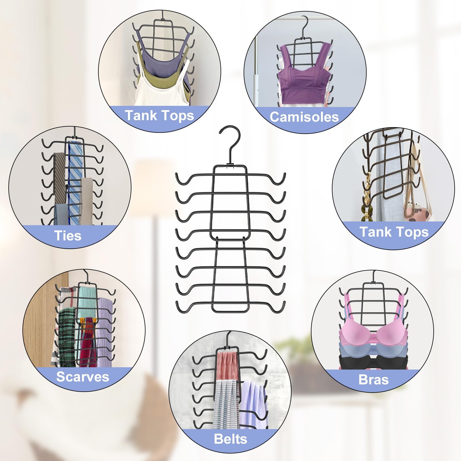 3Pcs Tank Top Hangers Space Saving Hanger Organizer Bra Hangers For Closet Organizer 360 Rotating Metal Closet Organizers And St