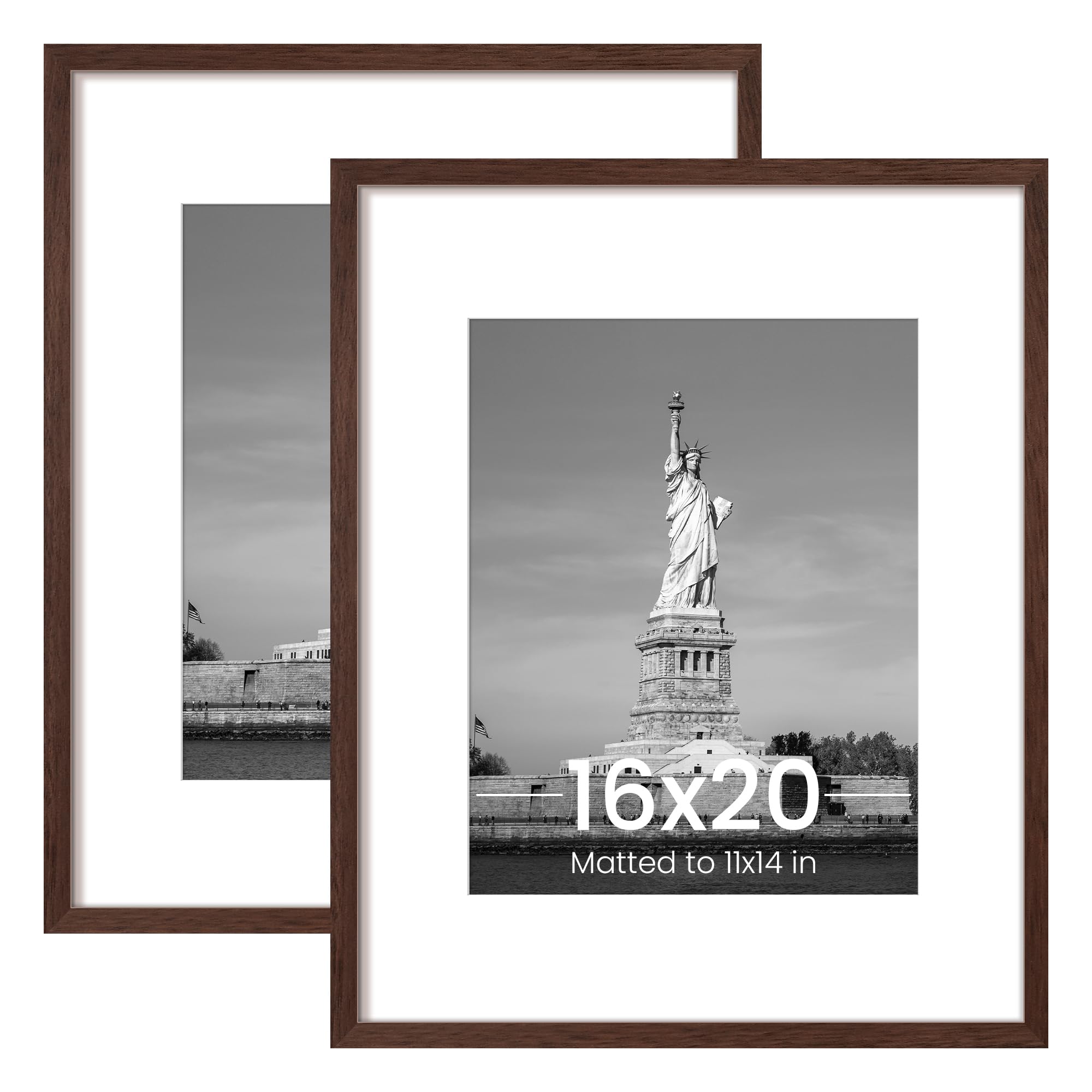 ENJOYBASICS 16x20 Picture Frame, Display Poster 11x14 with Mat or 16 x 20 Without Mat, Wall Gallery Photo Frames, Brown, 2 Pack